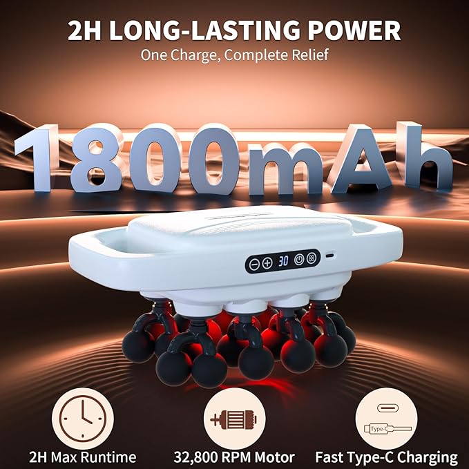 20-Head Massage Gun 30 Intensity Levels 3 Modes Deep Tissue Massager with 50KG Force &amp Noise-Free Motor for Neck Back Legs Shoulders Portable for Full Body Muscle Recovery