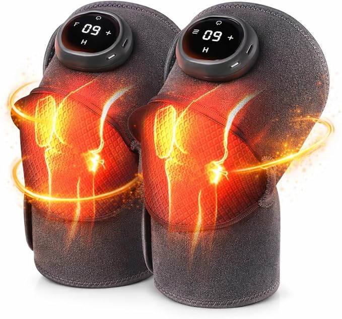 Paradise Bliss Knee Massager – Adjustable Vibration + Heat &amp Compression Therapy for Knee Pain Relief Improved Circulation &amp Recovery – Rechargeable Portable Support Wrap Pair (Set of 2)
