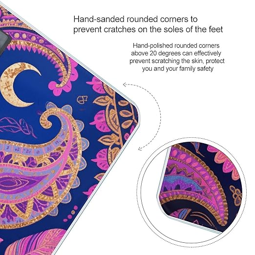Bohemian Paisley Printed Bathroom Scale for Body Weight Bathroom Digital Electronic Weighing Scale with Back Lit LED Display Sturdy Tempered Glass Weight Watchers Scales 400lb