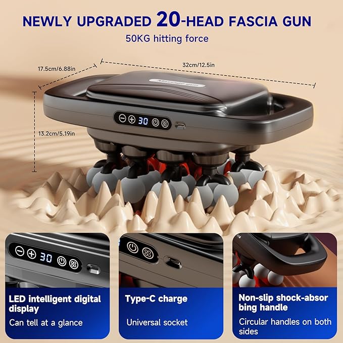 Upgraded 20-Head Massage Gun Set Multi Head Massage Gun with 3 Modes &amp 30 Levels Intensities Deep Tissue Massager Muscle Massage Guns for Body Muscle Pain Relief
