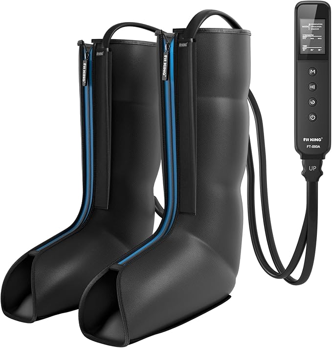 FIT KING Leg Massager Upgraded Foot and Calf Massager with Air Compression Therapy Sequential Compression Device Massage Boots for Circulation Edema RLS Pain Relief - 3 Timer Options