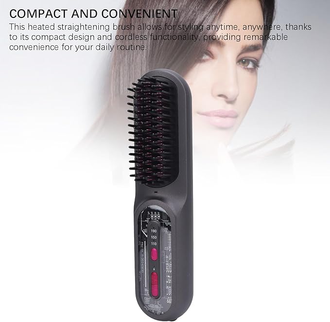 Hair Straightener BrushCordless Hair Straightener Comb Negative Ionic3 Heating SettingsFast Heating Hair Straightening Comb for Women
