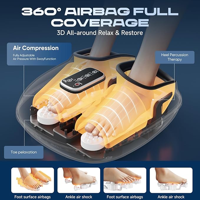 Foot Massager with Heat Vibration &amp Rolling Compression - Plantar Fasciitis Relief Neuropathy Pain Relief Fits Size up to 13 Multiple Modes Ideal Gifts for Men/Women