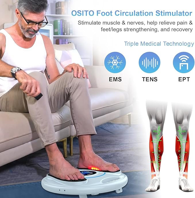 OSITO Foot Circulation Stimulator-FSA HSA Approved Foot Circulation Promoter Device Pulse EMS &amp TENS Foot Nerve Stimulation Massager- Boost Circulation Relief of Neuropathy Pain and Body Pains