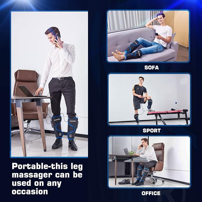 Rechargeable Leg Massager with Heat for Circulation Air Compression Pain Relief Calf Foot Massager Electric Machine Massage Handheld Controller 3 Intensities 3 Modes