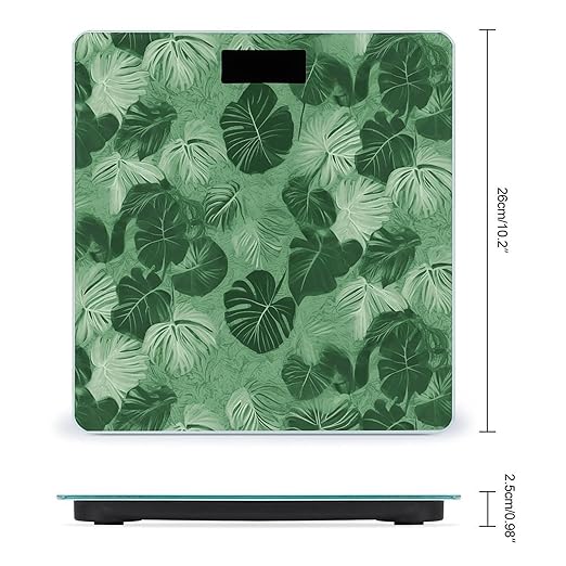 Green Tropical Leaves Scale for Body Weight Highly Accurate Digital Bathroom Scale Sturdy Tempered Glass Weighing Scales with LCD Display Fashion Body Fat Smart Scales 400lb