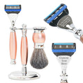 FREED Customized gifts Engraving Luxury Men's 5-Blade Razor set Aluminum Alloy Material incloud 4 Bladesrazor standrazor brushIt's the best gift for men (Champagne gold)