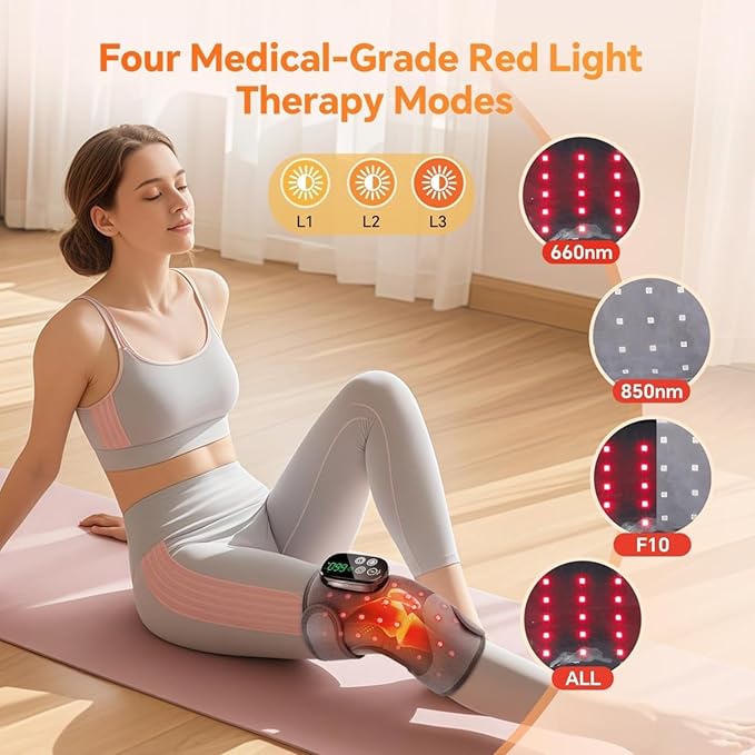 Red Light Therapy Knee Massager with Heat &amp Vibration - 3-in-1 Infrared Heated Knee Brace for Pain Relief - Adjustable Heating Knee Pad &amp Wrap for Elbow &amp Shoulder - Rechargeable for Men &