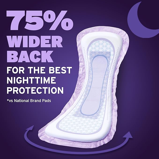 Poise Overnight Incontinence &amp Postpartum Pads for Bladder Leaks 8 Drop Extra Coverage 72 Count (2 Packs of 36) Packaging May Vary