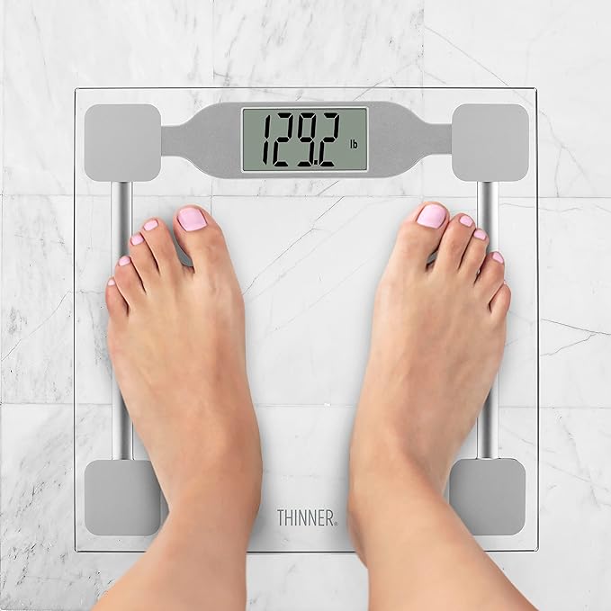 Thinner by Conair Scale for Body Weight Digital Bathroom Scale in Clear Tempered Glass