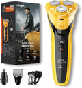 Rechargeable Electric Razor for Men: 3-in-1 Shaver for Beard/Nose/Sideburns - IPX7 Waterproof Travel Kit - Turbo Speed &amp Precision BladesCyber Yellow
