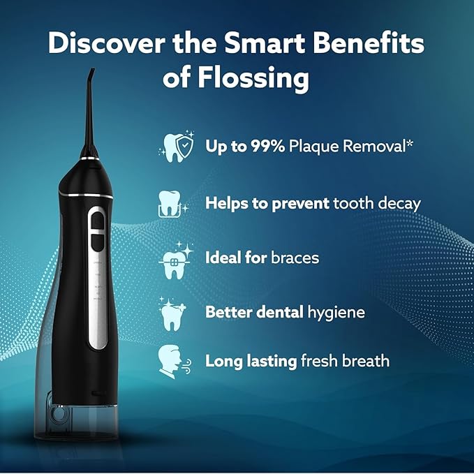 Dental Flosser for Teeth Portable Cordless &amp Rechargeable 4 Cleaning Modes IPX7 Waterproof 300ml Water Tank Flossing at Home &amp Travel Oral Flosser Oral Irrigator Black
