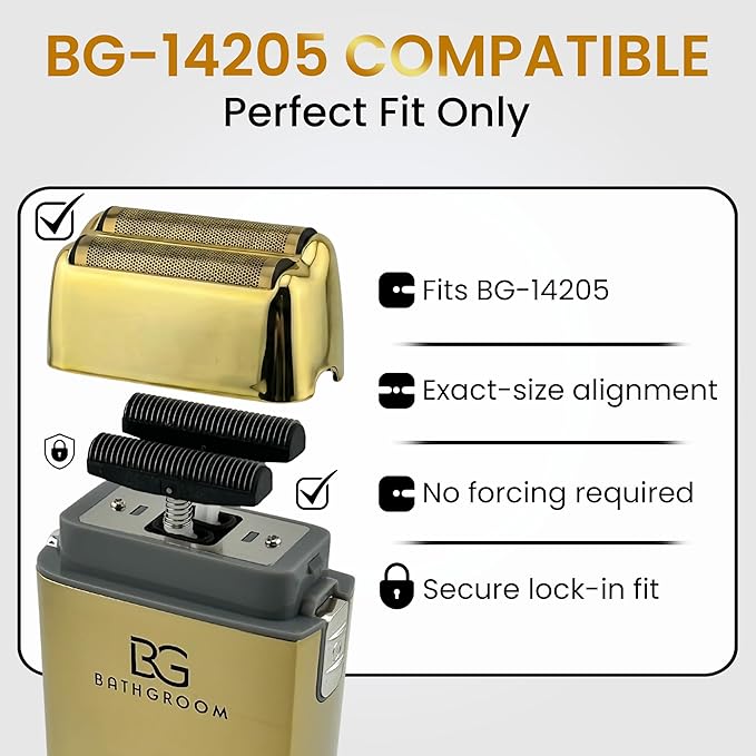 BG-14205 Electric Shaver Replacement Head Cordless Shaver Blade Kit Titanium Foil Assembly and Inner Cutters Durable Resistant Cutter Smooth Saving No Bump/Irritation