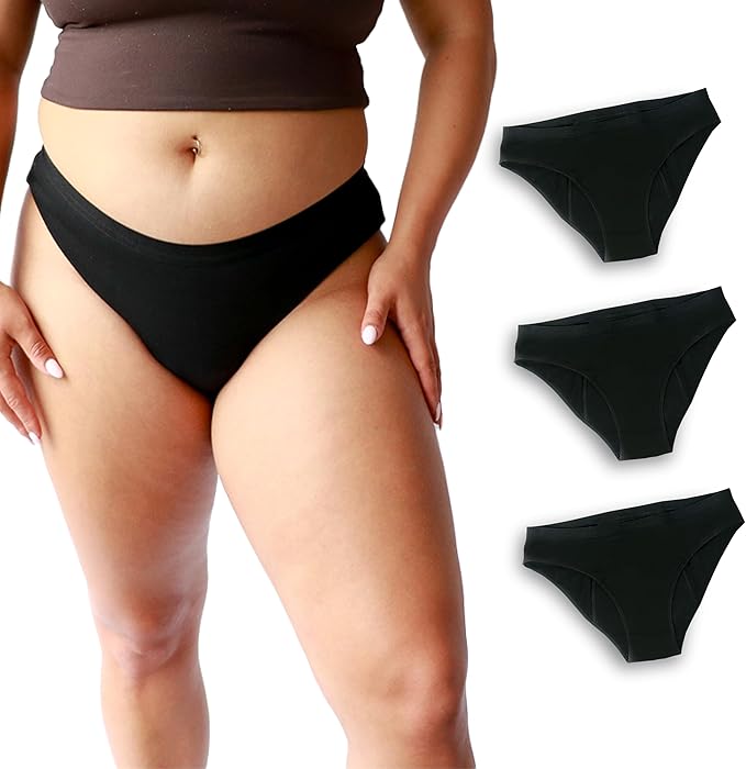 oi Organic Cotton Period Underwear | Bikini Style | Absorbs 3 Tampons | Full Gusset Leak Protection | No PFAS | 3 Pack