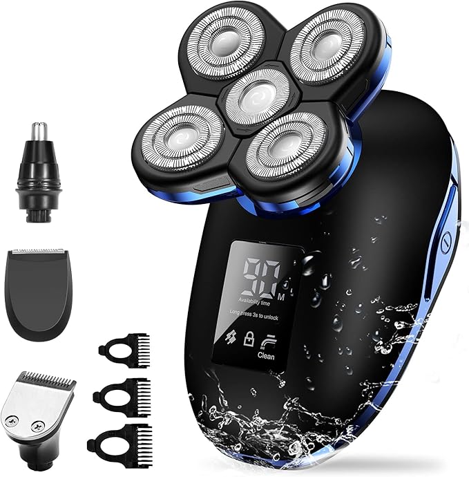 Electric Razor for Men 5in1 Digital Display Wet Dry Electric Shaver Men Bald Shaving Machine Beard Hair Trimmer Body Facial Electric Razor Rechargeable ( Color : OneColor )