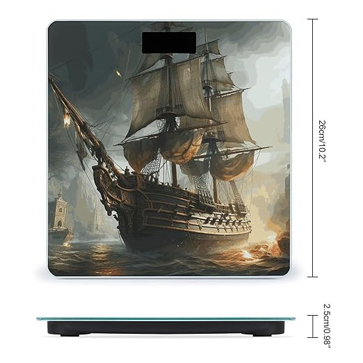 Digital Bathroom Scale for Body Weight Scale with Bright LCD Display High Accuracy Step-On Technology Auto On/Off Cool Pirate Ship Digital Scales 400 Lbs /180kg