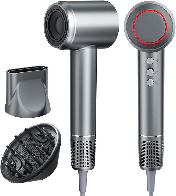 2026 Hair Dryer Blow Dryer with Diffuser - 200000 RPM High-Speed Ionic Technology for Women and Man 1200M Negative Ions &amp Brushless Motor Low Noise Design with Magnetic Nozzle Attachments (Gra