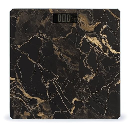 Gold Black Marble Bathroom Scale for Body Weight LCD Display Digital Bathroom Scale Tempered Glass Bathroom Weight Scales Fashion Smart Scales for Home Bedroom 400 Lb