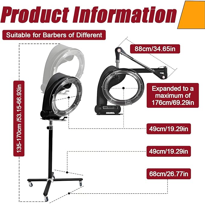 Salon Orbiting Hair DryerStanding Professional Salon Hair Spa Color Processor Plate Heater with Adjustable Timer and Temperature Upright
