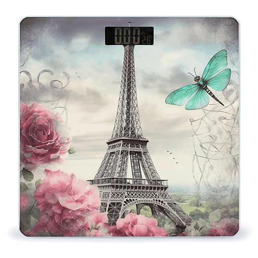 Dragonfly French Tower Bathroom Scale Automatic Power On/Off Body Scales LCD Backlight Display Square Digital Scale Rounded Corners Bathroom Scales for Home Bedrooms