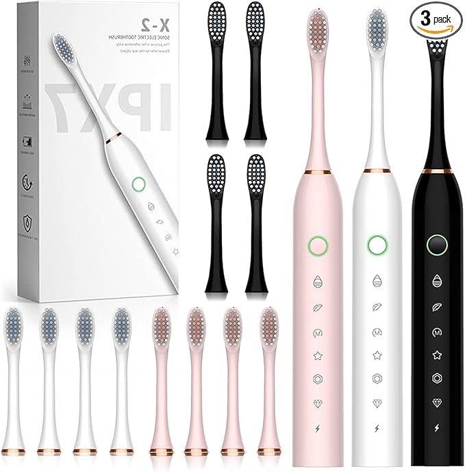 Electric Toothbrush for Adults Rechargeable Electric Toothbrush with 12 Brush Heads 42000vpm 6 Modes IPX7 Waterproof 3 Pack Soft Electric Toothbrush