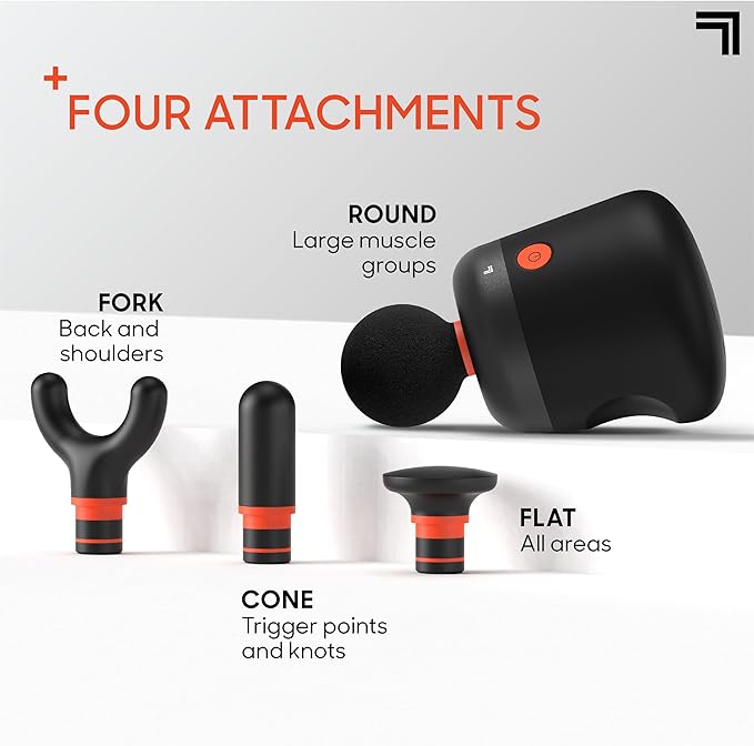Sharper Image Mini Massage Gun Powerboost Palm Rechargeable Deep Tissue Percussion Handheld Massager 4 Adjustable Speeds 4 Attachment Heads Full Body Muscle Pain Relief Gift Black