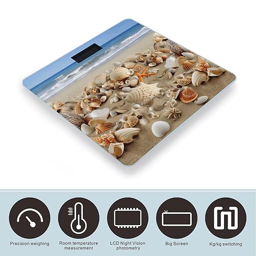 Beach Shells Scale for Body Weight Digital Bathroom Scale Accurate Smart Weight Scales with Large Display Weighing Machine High Precision Scales