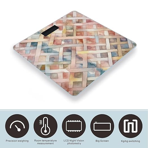 Multicolor Art Style Scale for Body Weight Anti-Slip Tempered Glass Digital Bathroom Scales Clear LCD Display Weighing Scale Safe Rounded Corners Smart Scales