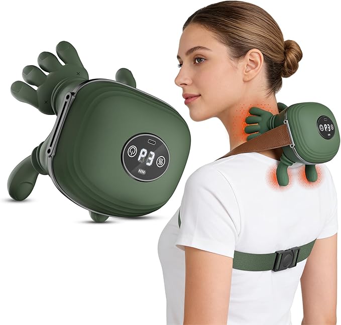 Human-Like Neck Massager with Heat for Pain Relief Deep Tissue Cordless 4D Kneading Neck and Shoulder Massager Back Massager with Bionic fingers Massage and Screen Ideal Gifts for Women Men