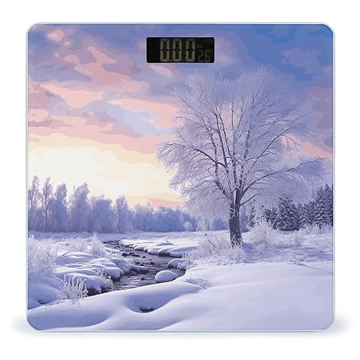 Winter Landscape Weight Scale Large Bathroom Scales Digital Weight with Bright LED Display Non Slip Automatic Weighing Scale Fashion Weighing Machine for Body