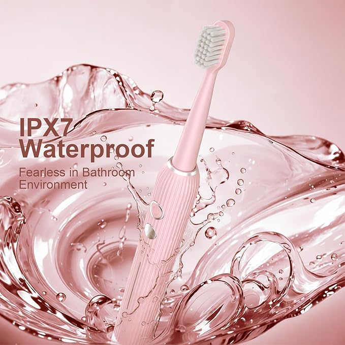 Electric Toothbrush Set for Women with UV Light Drying Holder 8 Brush Heads Smart Timer USB Rechargeable – Soft Pink Edition