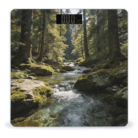 Green Valley Stream Waterfall Weight ScaleClear LED Display Bathroom Digital Weighing ScaleTempered Glass Digital Bathroom Scale for Body Weight Capacity Up to 400 Lbs