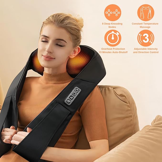 White Elephant Gifts for AdultsNeck MassagerChristmas Gifts for Women Men - Shiatsu Back and Neck MassagerShoulder Massager Deep Tissue with HeatElectric 4D Massage Pillow(NOT Cordless)