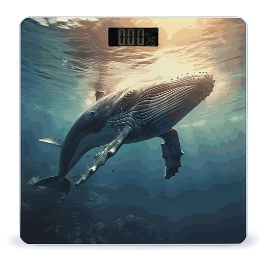 Whale Above Sea Water Weight Scale Large Bathroom Scales Digital Weight with Bright LED Display Non Slip Automatic Weighing Scale Fashion Weighing Machine for Body