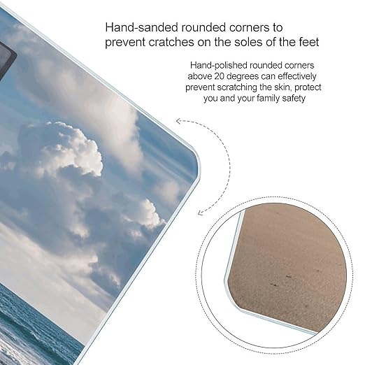 Sea Lighthouse Sandbeach Bathroom Scale for Body Weight LCD Display Digital Bathroom Scale Tempered Glass Bathroom Weight Scales Fashion Smart Scales for Home Bedroom 400 Lb