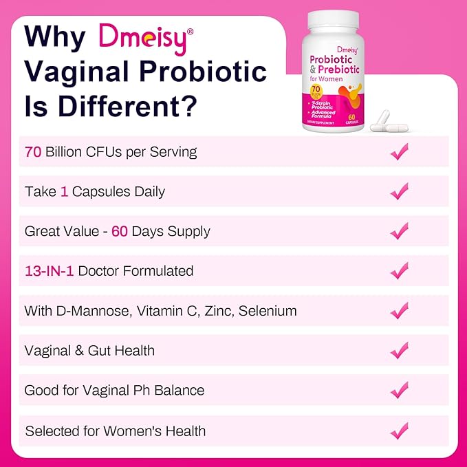 Vaginal Probiotics 70 Billion CFU Probiotics for Women 13-in-1 Womens Probiotic &amp Organic Prebiotics for Vaginal Urinary pH Balance Immune Gut &amp Digestive Bloating Health - 4 Months Sup