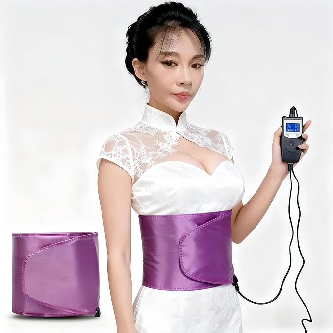 Adjustable Heated Waist Belt 360° Far Infrared Electric Sauna Hot Pad with 3 Vibration Modes Portable Foldable Lumbar Brace for Back Pain Relief Weight Loss &amp Waist Shaping for Women
