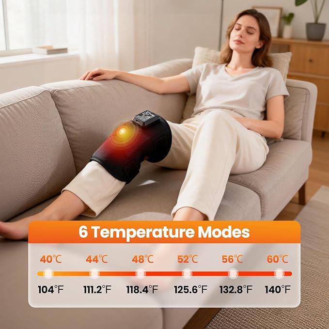 Knee Massager 5000mAh Knee Heating Pad with 6 Heat &amp 6 Vibration Massage Heated Knee Brace for Knee Pain Relief Arthritis Gifts for Seniors Women Men(Single)