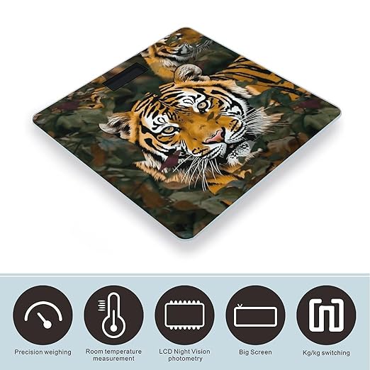 Camouflage Tiger Bathroom Scale Rounded Smart Scale for Body Weight Automatic Power On/Off Weight Scales Accurate Bathroom Digital Scales for Pet Home Bedroom Kitchen