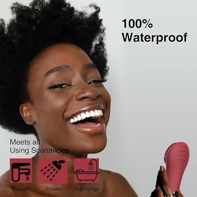 Face Scrubber NågraCoola CLIE Facial Cleansing Brush Waterproof and Rechargeable Face Scrub Brush for Men &amp Women Cleansing Exfoliating and Massaging Electric Face Wash Brush - Berry