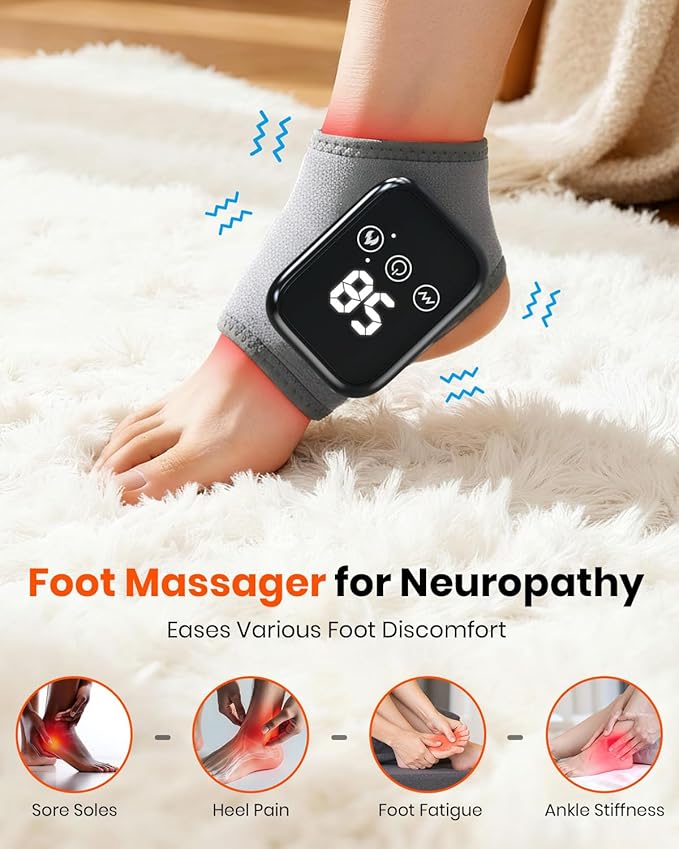 Foot Renew Massager for Neuropathy 3-in-1 Cordless &amp Portable Foot and Ankle Massager for Heel Arch &amp Ankle Relief 3-Level Vibration &amp Heat Ideal Gift Includes Extension Strap (Gray 2