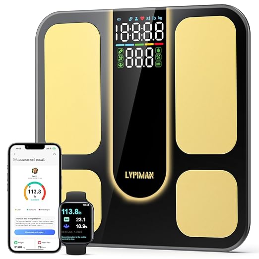 Professional Smart Scale for Body Weight BMI Body Fat Muscle Mass Highly Accurate 25 Body Composition Weighing Machine Bathroom Digital Scale Large Display Sync with Fitness App 402lb