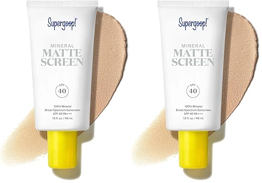 Supergoop! Mineral Mattescreen (SPF 40) - 100% Mineral Oil-Free Broad Spectrum Sunscreen - Smooths Skin’s Appearance Minimizes Pores &amp Controls Shine - Water &amp Sweat Resistant