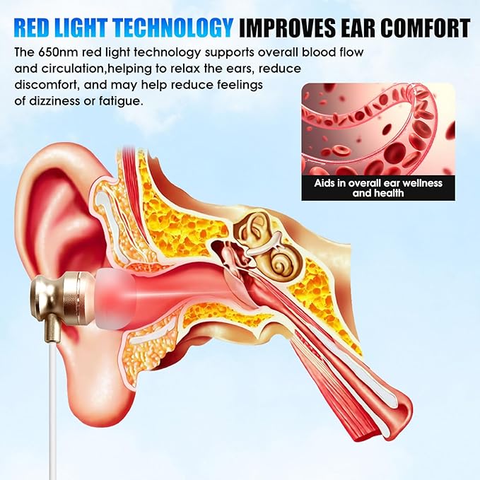 2 in 1 Red Light Therapy Device for Nose Ears Rechargeable Headphones - 650nm Wavelength with USB &amp Type-CIncludes Soft Silicone Tips and Storage Box Comfortable&amp Warm for The Ears &amp Nose