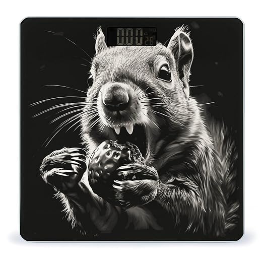 Squirrel Opens Its Mouth Scale for Body Weight Anti-Slip Digital Bathroom Scale Sturdy Toughened Glass Weighing Scales High Precision Safe Rounded Corners Smart Scales