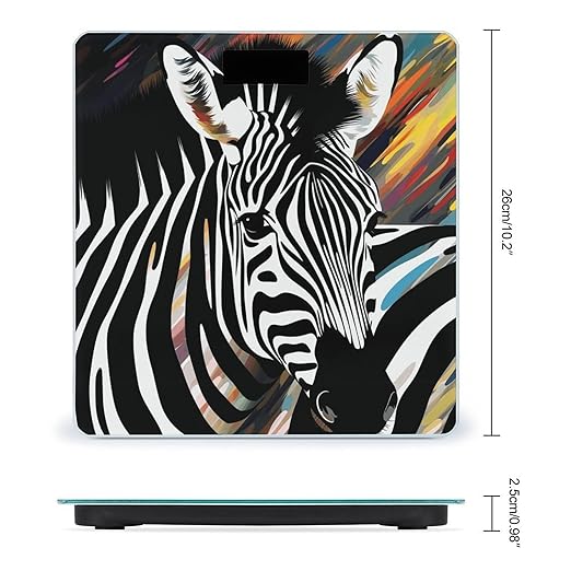 Abstract Animal Zebra Scale for Body Weight Safe Rounded Corners Tempered Glass Digital Bathroom Scale LED Display 400lb Capacity Weight Scales with High Precision Sensors