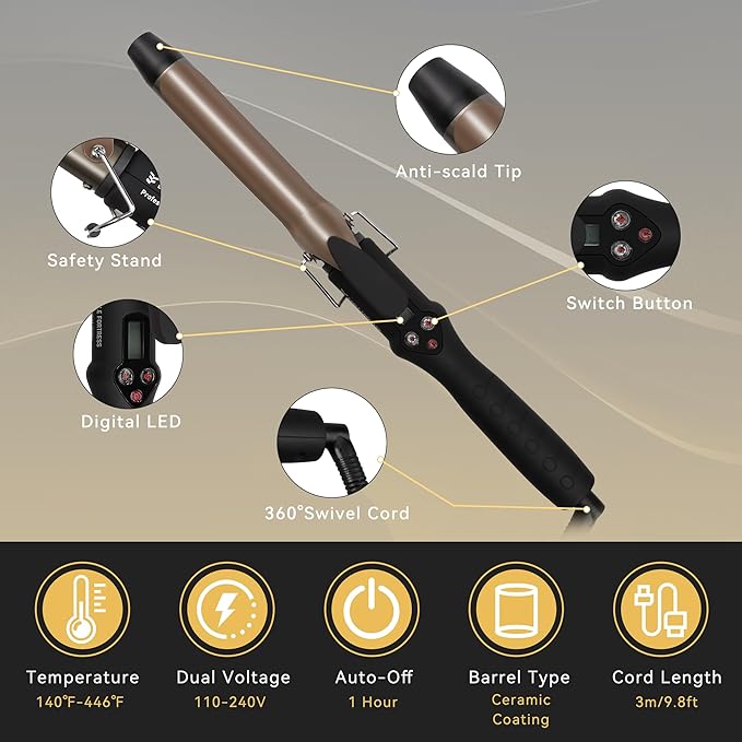 Eagle Fortress Curling Iron 1 Inch | Hair Curler &amp Curling Wand with Digital Display for Smooth Long-Lasting Curls | Fast Heating Ceramic Barrel