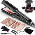 Hair Crimper WaverProfessional Women Hair Straightener Irons 4-in-1 Set Create Zig Zag WavesCrimps Smooth StylesNegative Ions Tourmaline Ceramic Plates Healthy Shiny Less FrizzStyling Tools