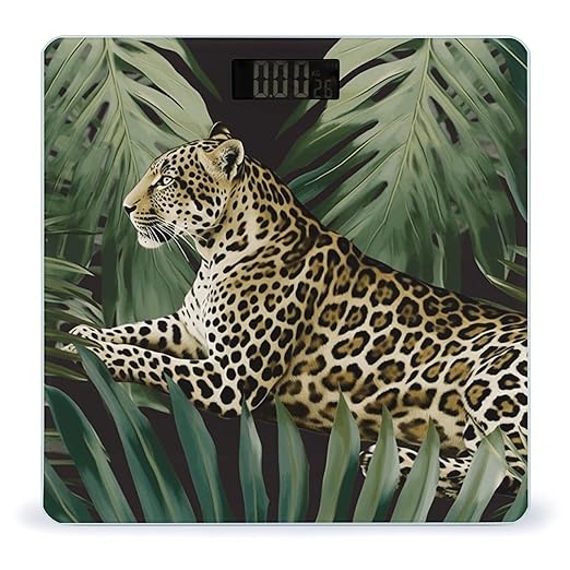 Leopard Palm Leaf Scale for Body Weight Digital Bathroom Scale Precision Smart Weighing Scales with Clear LED Display Accurate High Precision Scales Weighing Machine