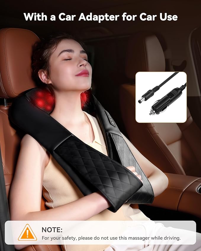 Shiatsu Neck and Back Massager Corded Electric Neck Massager with Heat for Pain Relief Deep Tissue 4D Kneading Shoulder Massager Pillow for Whole Body Relaxation Gifts for Mom Dad Friends